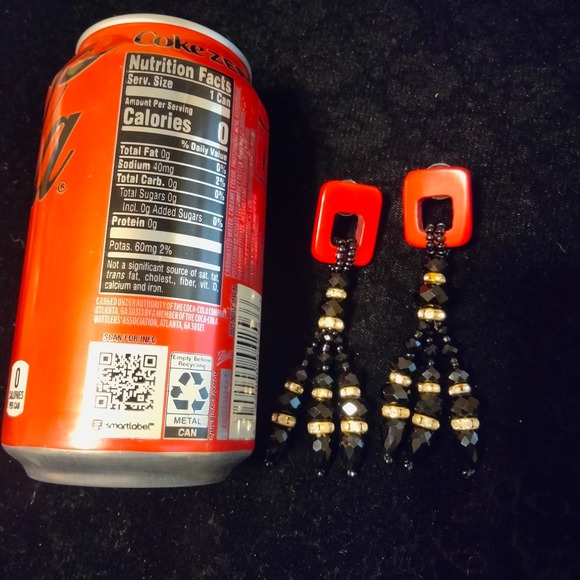 Iris Apfel & Bajalia Black, Red & Clear Rhinestone Tasseled Statement Earrings - Picture 4 of 11